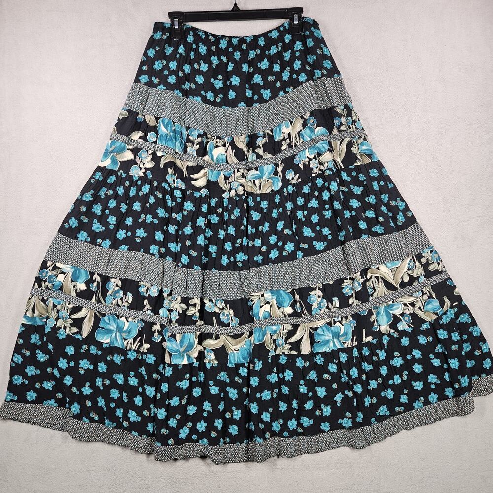 VTG Carole Little Skirt Womens L Floral Patchwork Boho Prairie Cottage Western